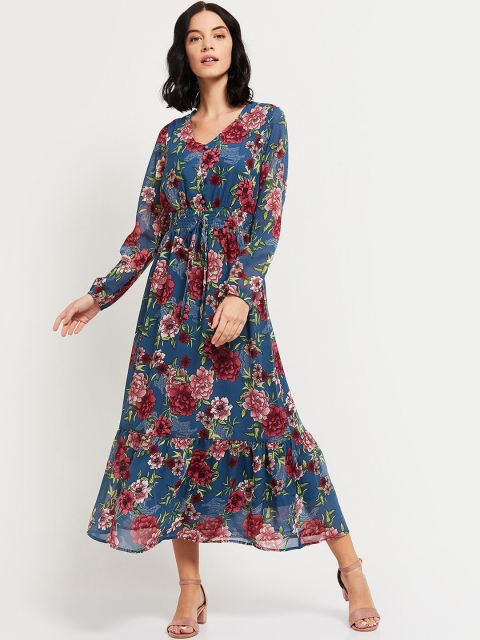 

max Women Blue Printed A-Line Dress