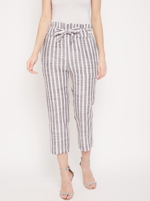 

PANIT Women White Regular Fit Striped Regular Trousers