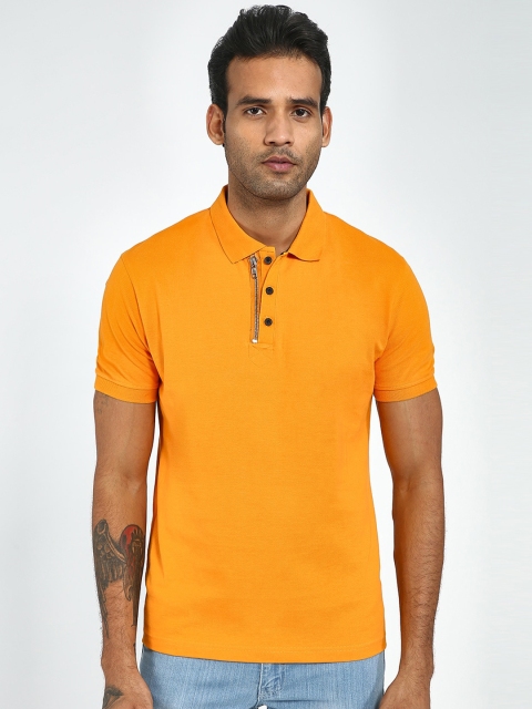 

Blue Saint Men Orange Solid Polo Collar T-shirt