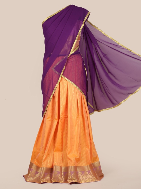 

Pothys Purple & Orange Poly Chiffon Solid Lehenga Half Saree