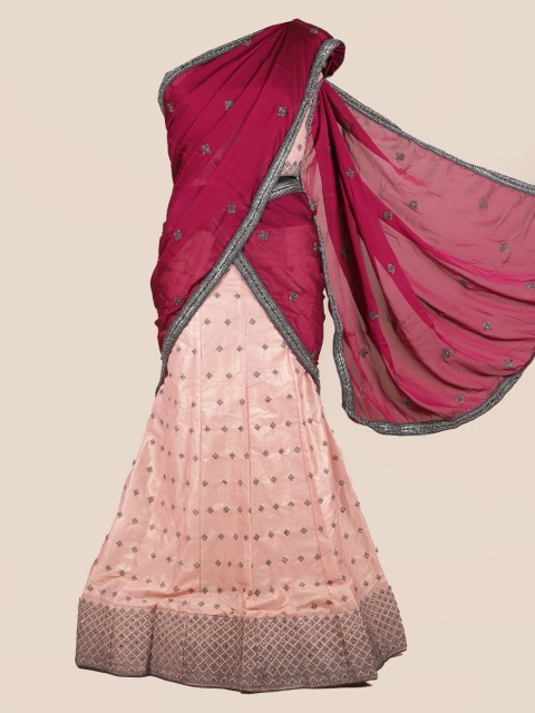 

Pothys Maroon & Peach-Coloured Poly Chiffon Embellished Traditional Half Saree