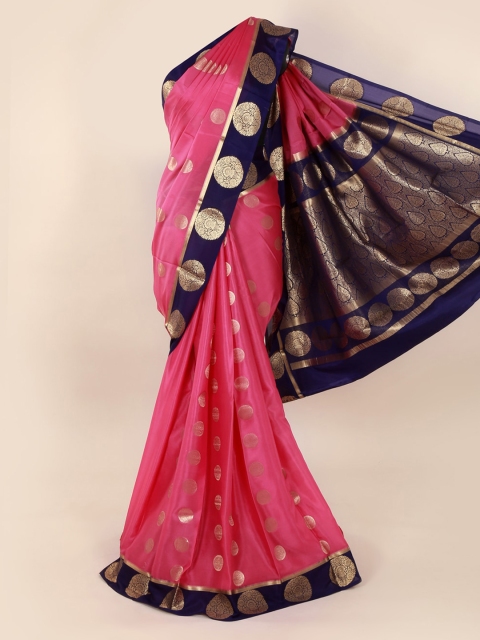 

Pothys Pink & Navy Blue Pure Silk Woven Design Mysore Silk Saree
