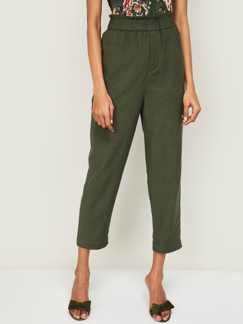 

CODE by Lifestyle Women Olive Green Regular Fit Solid Regular Trousers