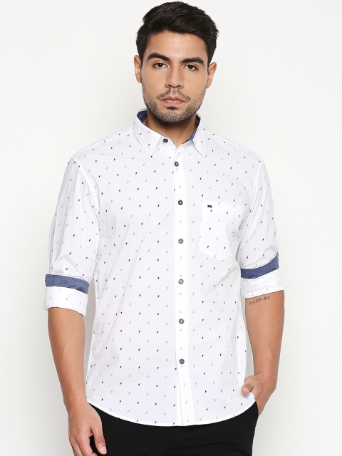 

Basics Men White Slim Fit Printed Casual Shirt