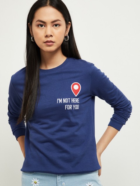 

max Women Blue & Off-White Printed Sweatshirt