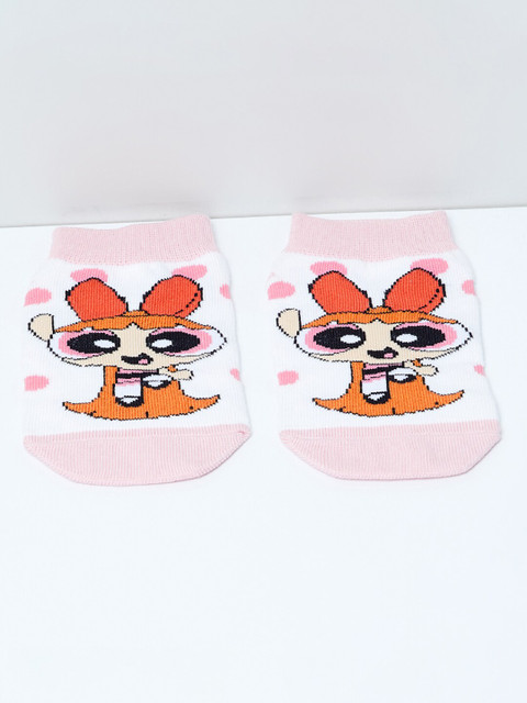 

max Girls White & Pink Patterned Ankle-Length Socks