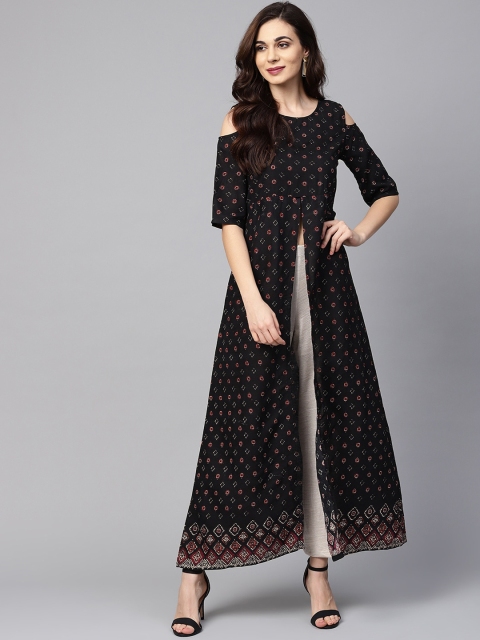 

Myshka Women Black & Red Printed Anarkali Kurta