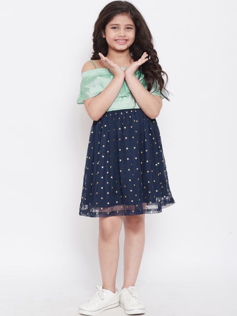 

Stylo Bug Girls Green Printed Fit and Flare Dress