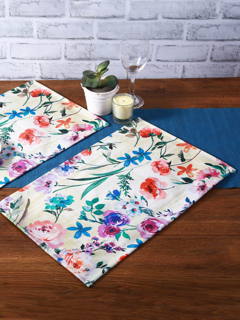 

ROMEE Set Of 6 White & Red Floral Printed Table Placemats