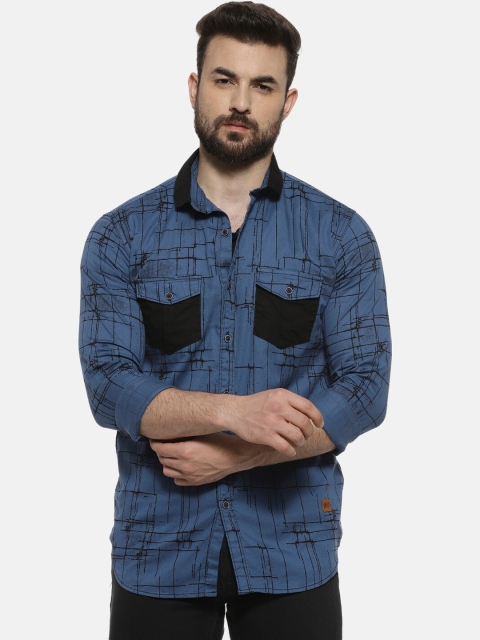 

Campus Sutra Men Blue & Black Regular Fit Checked Casual Shirt