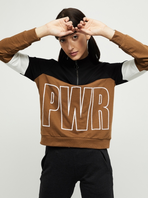 

max Women Black & Brown Colourblocked Sweatshirt