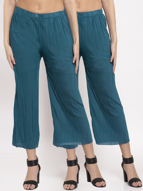 

KLOTTHE Women Pack Of 2 Blue Solid Wide Leg Palazzos