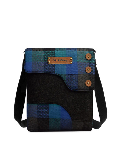 

DR. HENRY Unisex Blue & Black Checked Messenger Bag