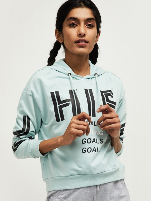 

max Women Green & Black Printed Hooded Sweatshirt