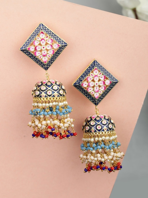 

Priyaasi Gold-Plated & Navy Blue Contemporary Jhumkas