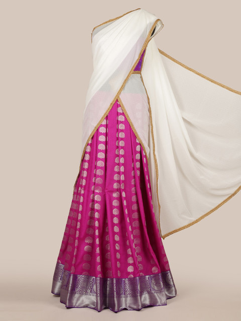 

Pothys White & Purple Poly Chiffon Woven Design Lehenga Half Saree