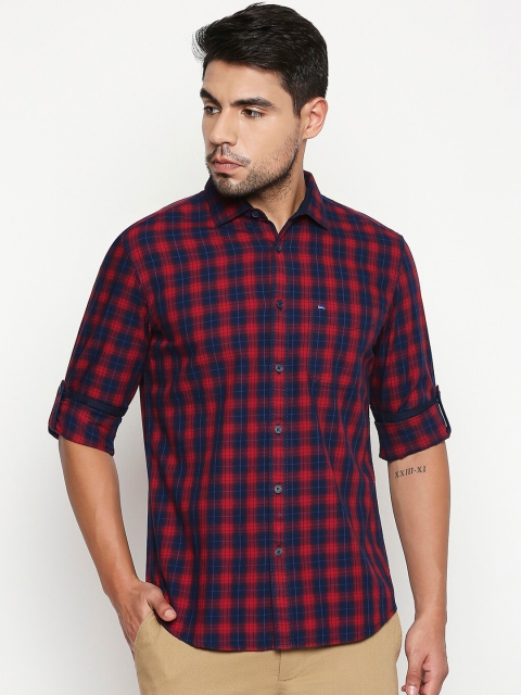 

Basics Men Red Slim Fit Checked Casual Shirt