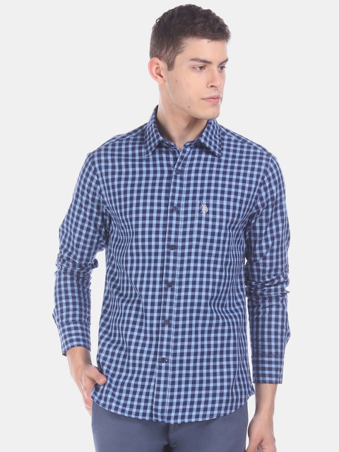 

U.S. Polo Assn. Men Blue Regular Fit Checked Casual Shirt