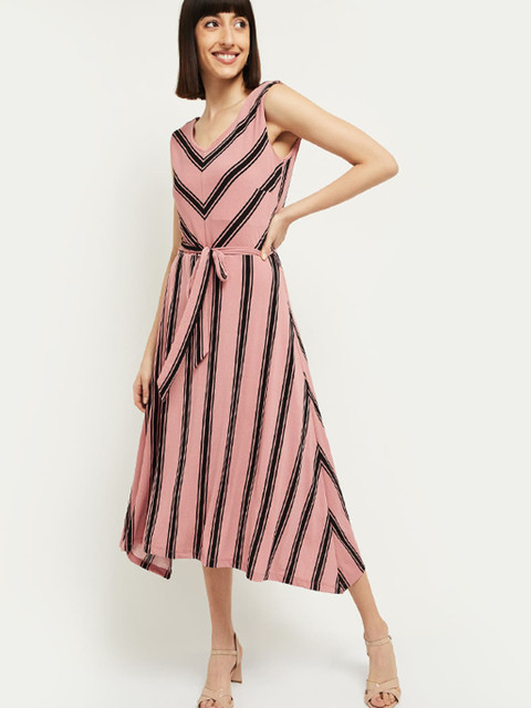 

max Women Pink & Black Striped A-Line Dress