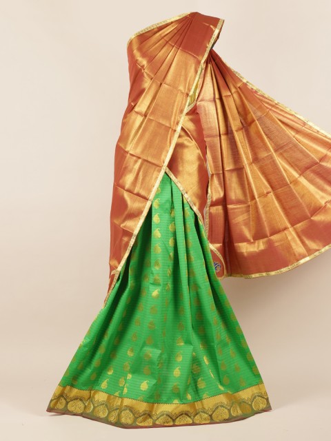 

Pothys Brown & Green Tissue Woven Design Traditional Half Saree