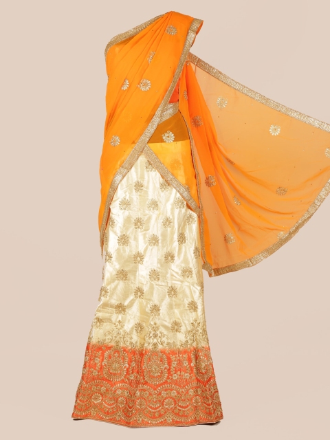 

Pothys Orange & Gold-Toned Poly Chiffon Embroidered Traditional Half Saree