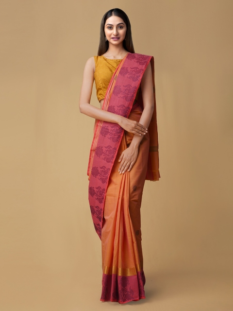 

Unnati Silks Orange & Pink Pure Cotton Woven Design Uppada Saree