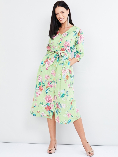 

max Women Green Printed A-Line Dress