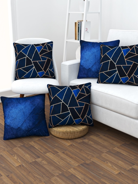 

SHIVANAA HOMES Navy Blue & Black Set of 5 Abstract Square Cushion Covers