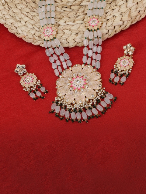 

Adwitiya Collection 24Kt Gold-Plated & White Flower Antique Jewellery Set