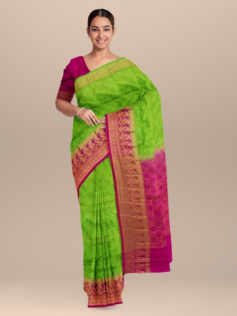 

KLM Fashion Mall Green & Pink Silk Blend Woven Design Saree