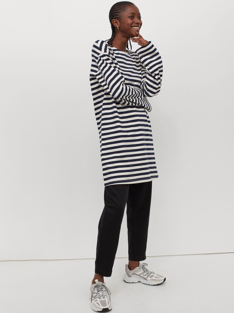

H&M Women Blue and White Striped Jumper Dress
