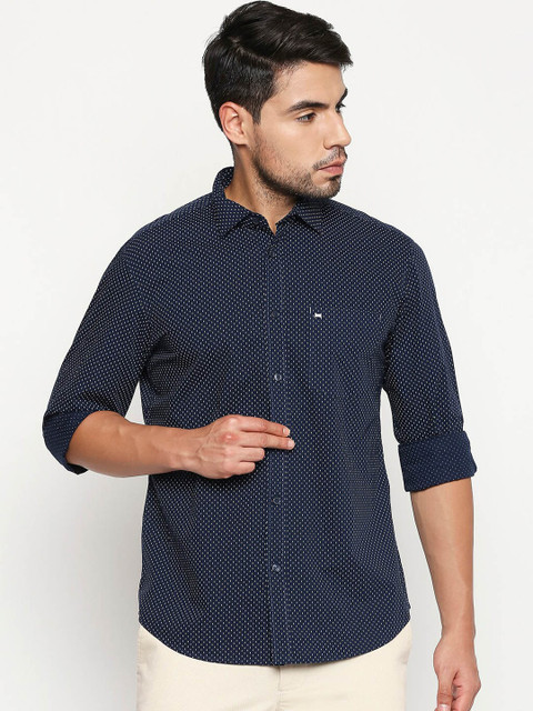 

Basics Men Navy Blue Slim Fit Printed Casual Shirt
