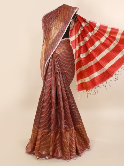 

Pothys Red & Black Jute Silk Checked Saree