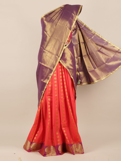

Pothys Gold-Toned & Orange Tissue Woven Design Half Saree