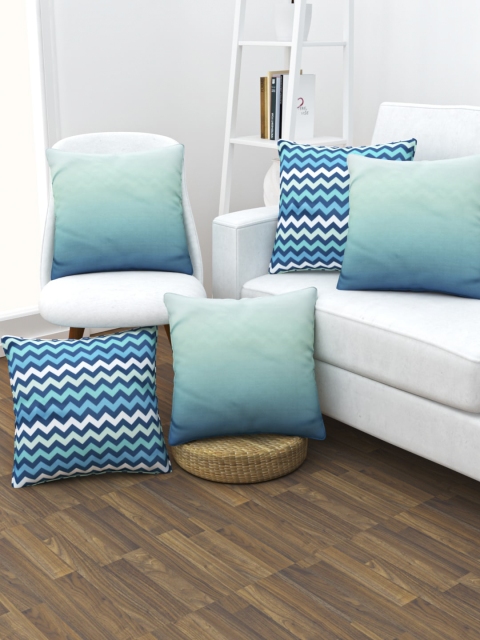 

SHIVANAA HOMES Blue & White Set of 5 Geometric Square Cushion Covers
