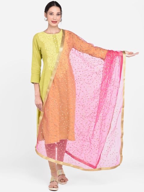 

Dupatta Bazaar Pink & Gold-Toned Embroidered Dupatta