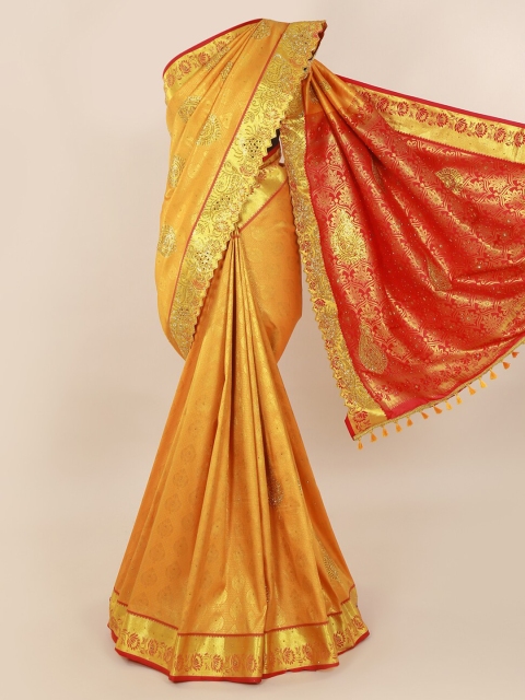 

Pothys Gold-Toned Pure Silk Solid Kanjeevaram Saree