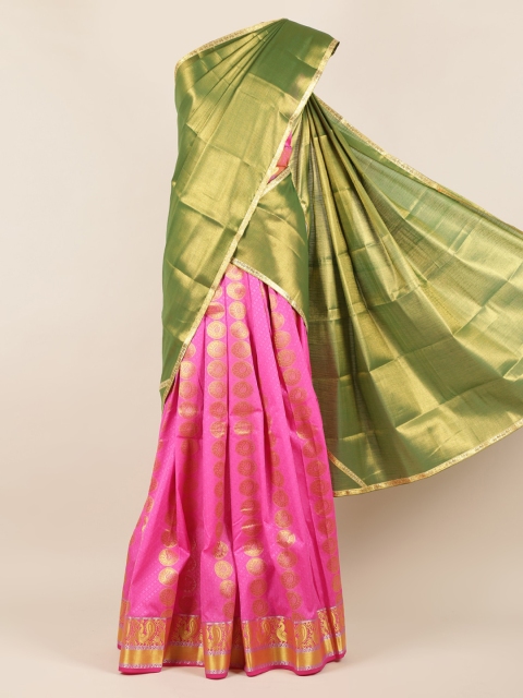 

Pothys Green & Pink Tissue Woven Design Lehenga Saree