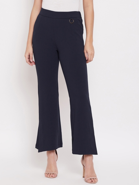 

Madame Women Navy Blue Regular Fit Solid Bootcut Trousers