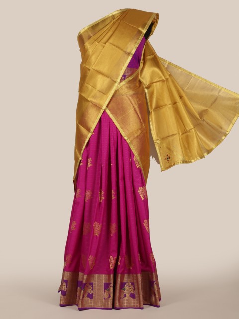 

Pothys Pink & Gold-Toned Tissue Woven Design Traditional Half Saree
