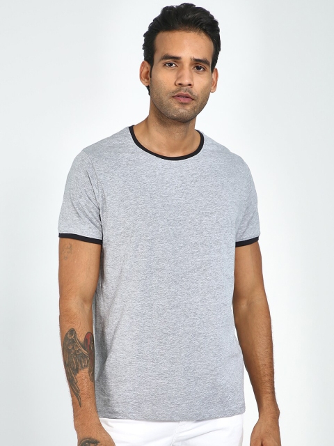 

Blue Saint Men Grey Melange Solid T-shirt