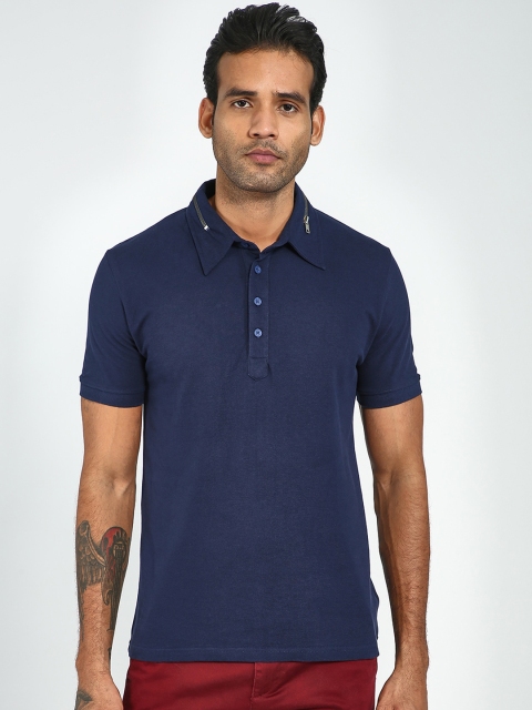 

Blue Saint Men Navy Blue Solid Polo Collar T-shirt