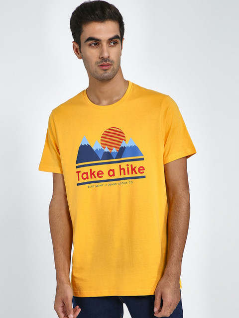 

Blue Saint Men Yellow Printed Round Neck T-shirt