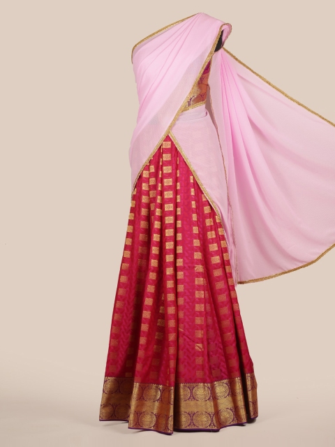

Pothys Pink Woven Design Poly Chiffon Traditional Half Saree
