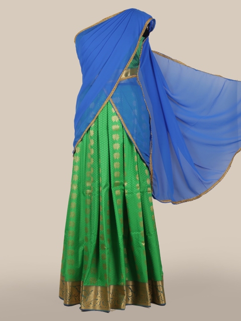 

Pothys Blue & Green Poly Chiffon Woven Design Traditional Half Saree