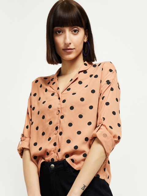 

max Women Brown & Black Regular Fit Printed Casual Shirt