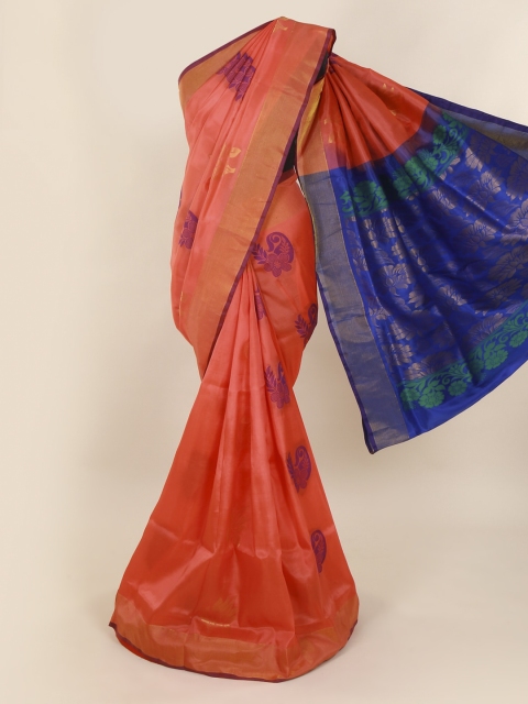 

Pothys Peach-Coloured Woven Design Pure Silk Saree
