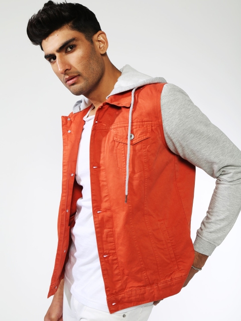 

Blue Saint Men Orange & Grey Colorblocked Open Front Jacket