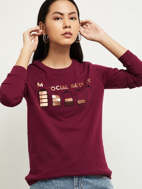 max Women Purple Printed Sweatshirt