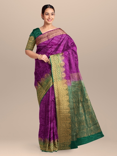 

KLM Fashion Mall Purple & Green Silk Blend Woven Design Saree